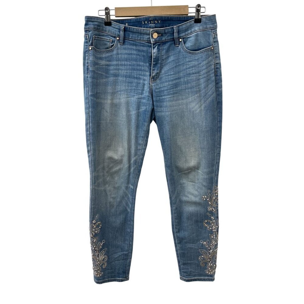 White House Black Market Skinny‎ Ankle Jeans Embellished Floral Sequin Women 8